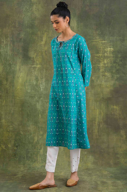 Teal Hand Block Print Cotton kurta