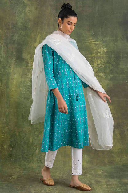 Teal Hand Block Print Cotton kurta