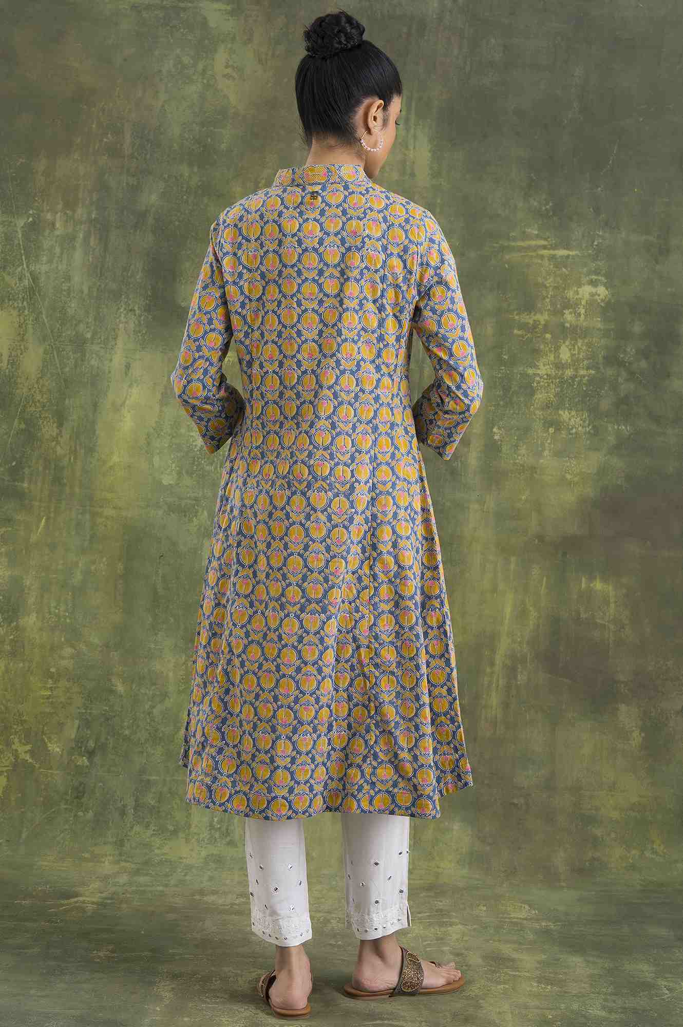 Blue Hand Block Print A-Line kurta