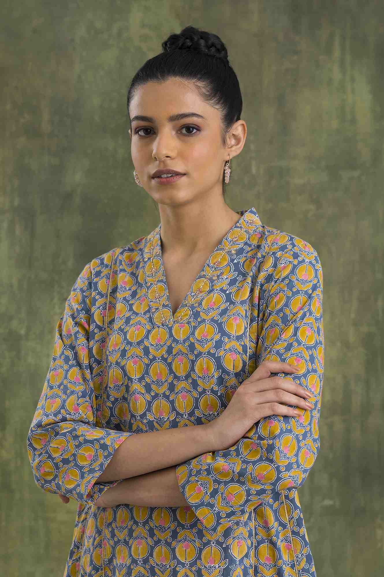 Blue Hand Block Print A-Line kurta