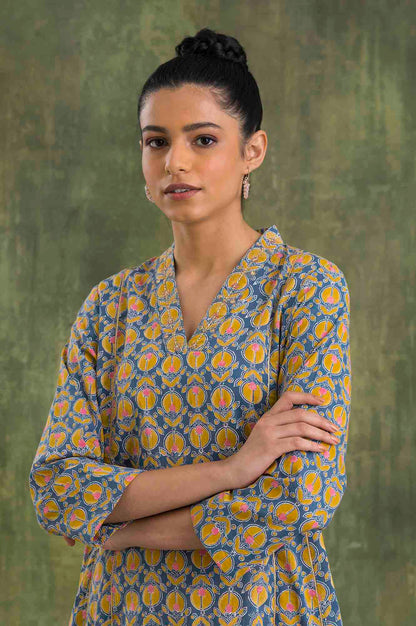 Blue Hand Block Print A-Line kurta