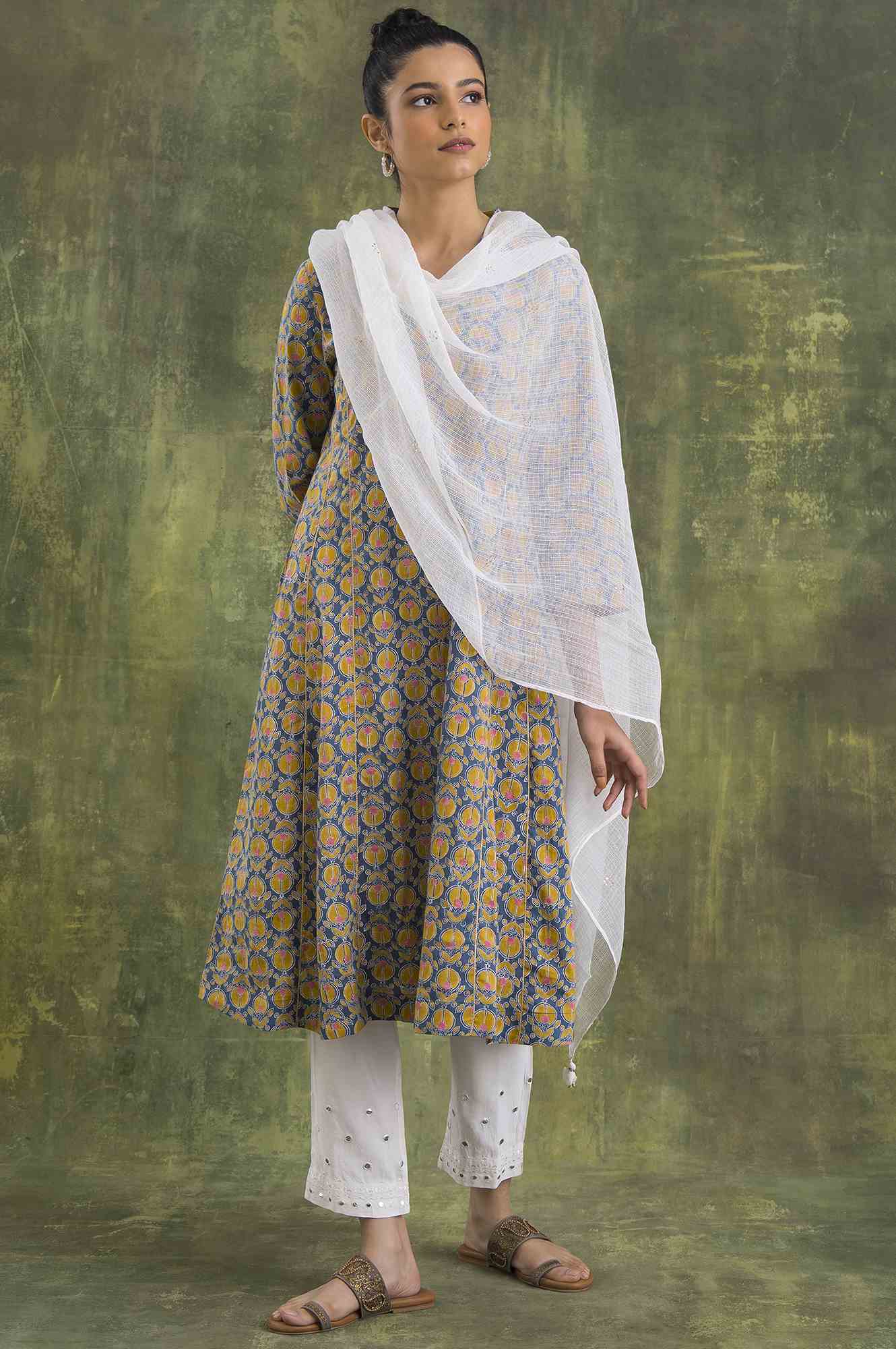 Blue Hand Block Print A-Line kurta