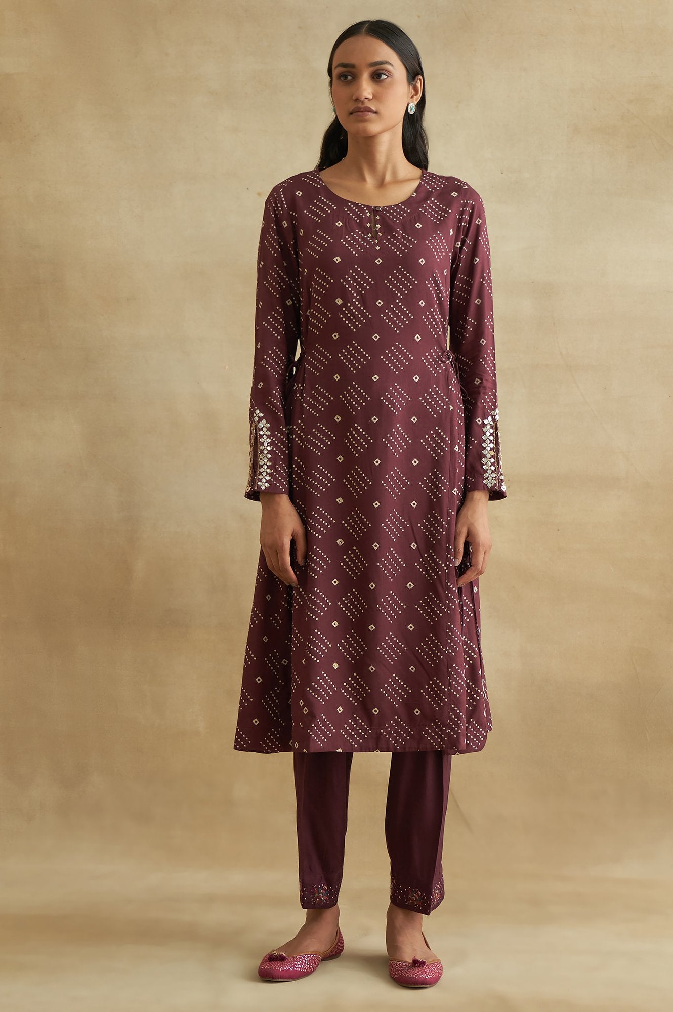 Deep Burgundy Bandhej Print kurta