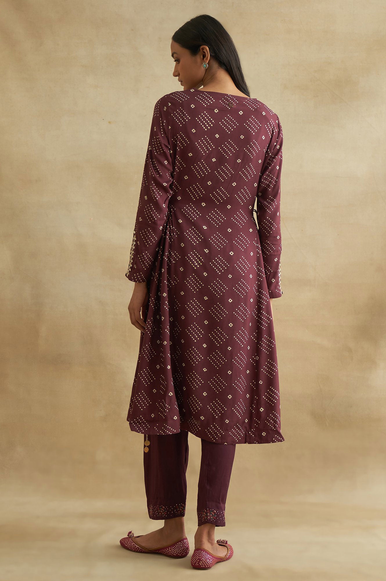 Deep Burgundy Bandhej Print kurta