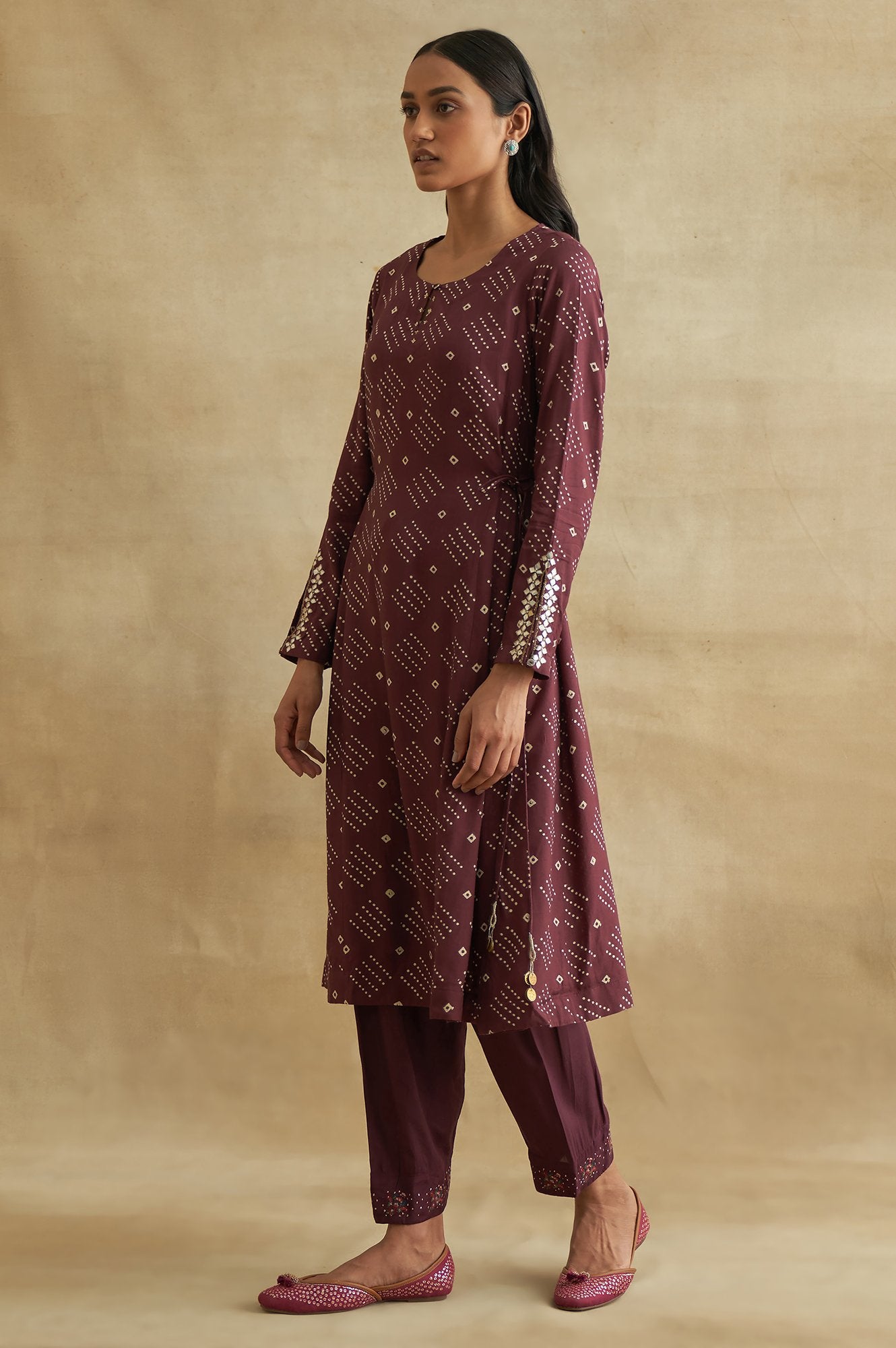 Deep Burgundy Bandhej Print kurta