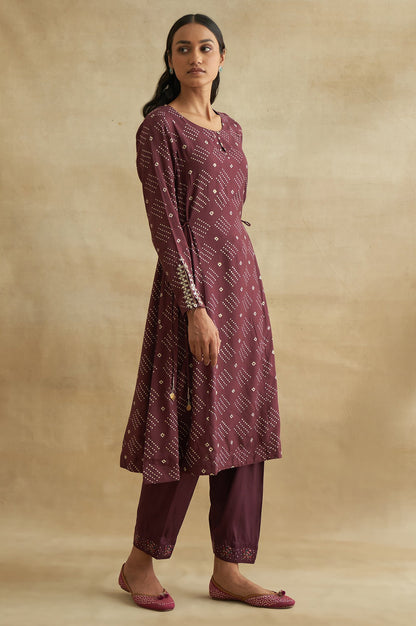 Deep Burgundy Bandhej Print kurta