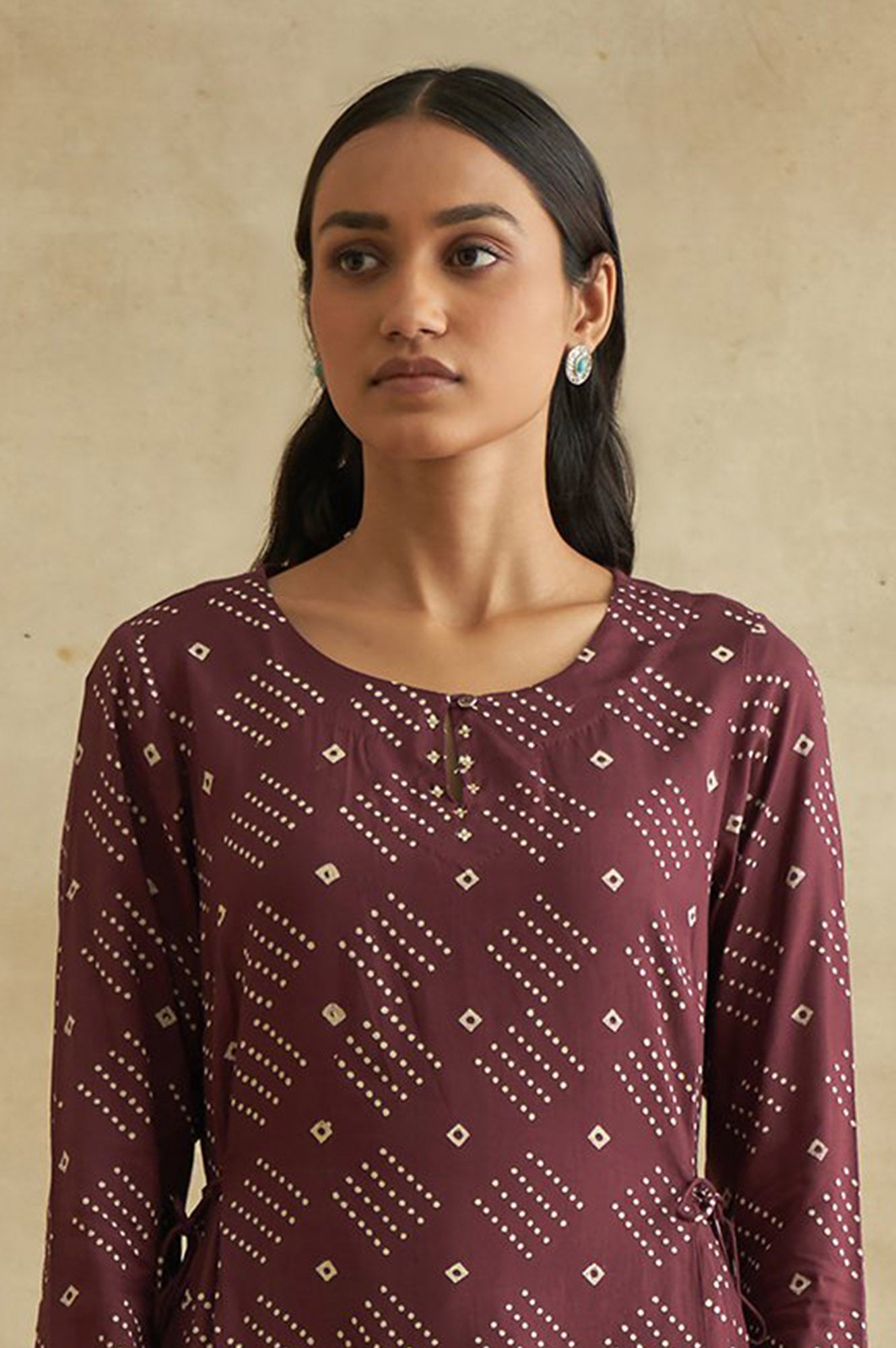 Deep Burgundy Bandhej Print kurta