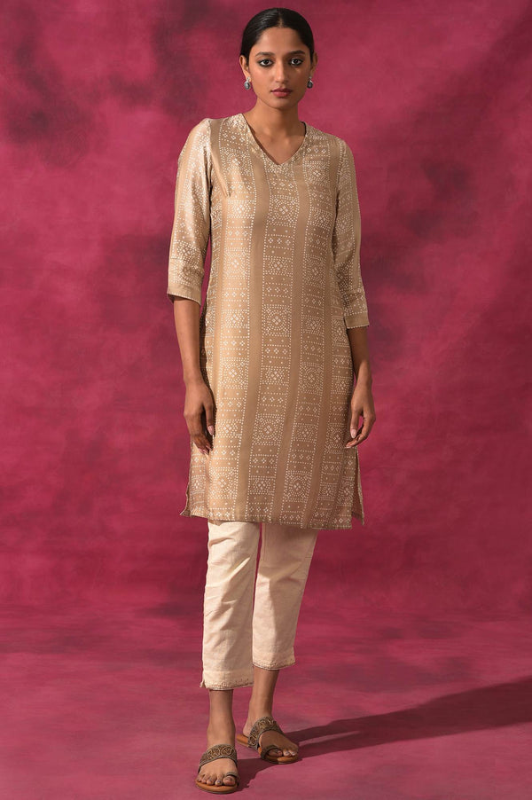 Light Grey V-Neck Lustrous Satin kurta