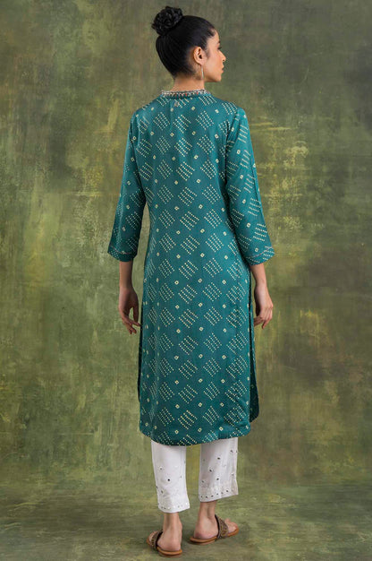 Green V-Neck Lustrous Satin kurta