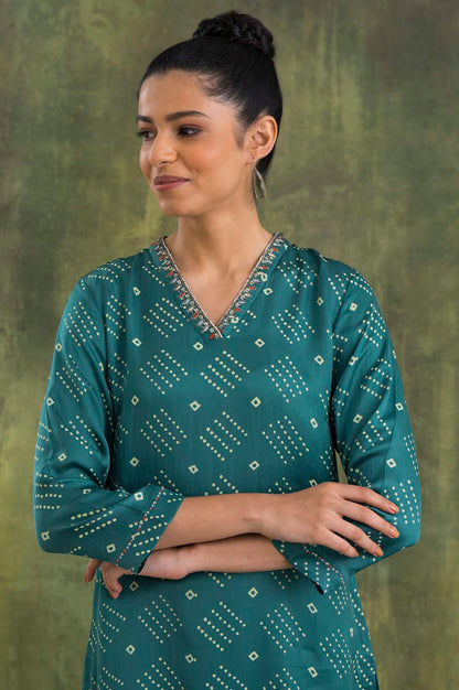 Green V-Neck Lustrous Satin kurta