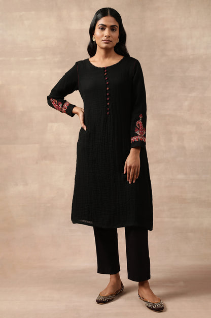 Black Woollen Embroidered kurta