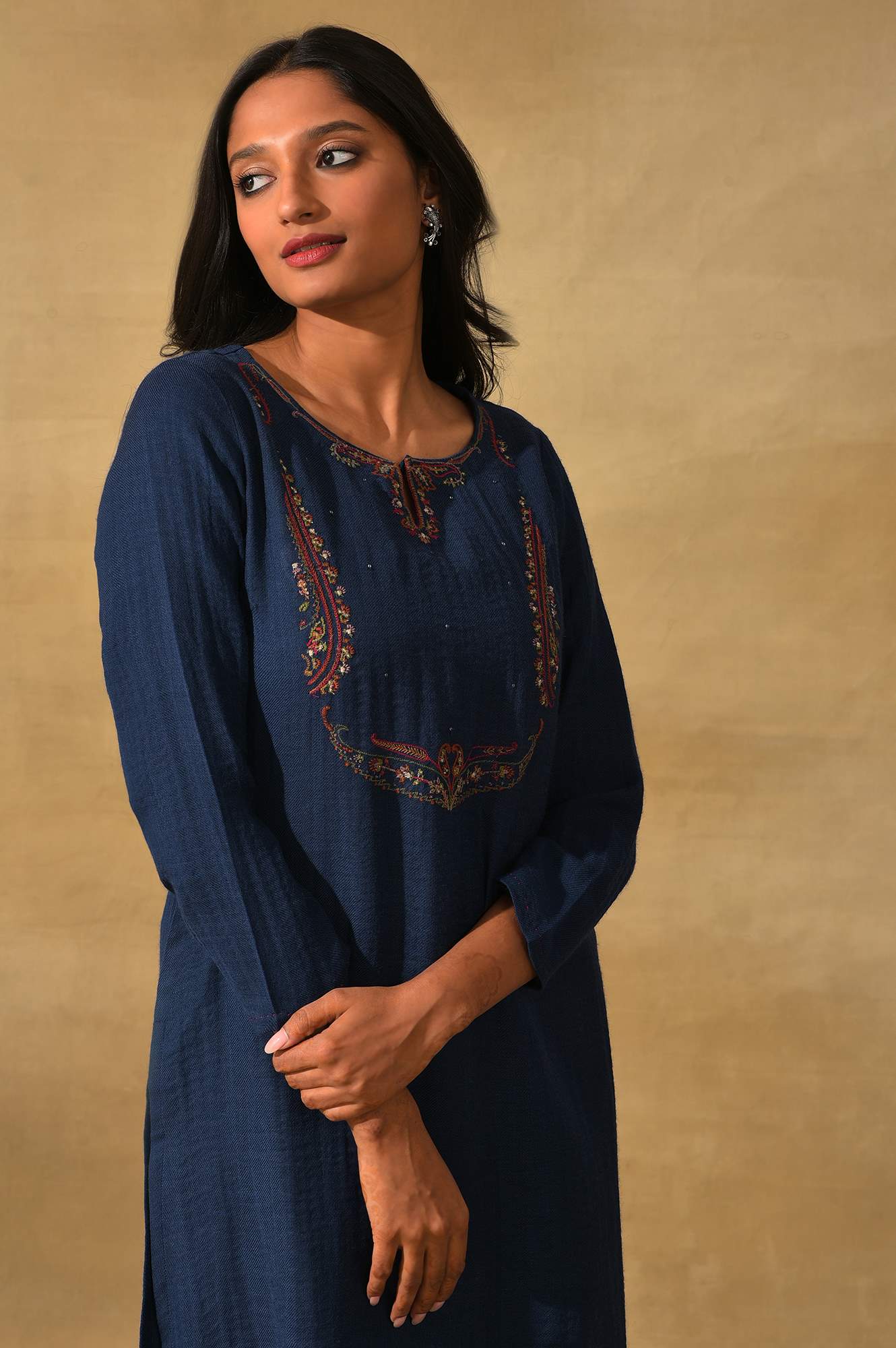 Blue Woollen Embroidered kurta