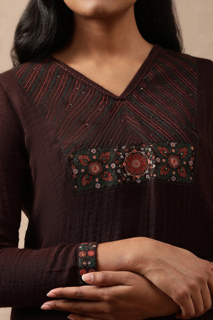 Brown Woollen Embroidered kurta