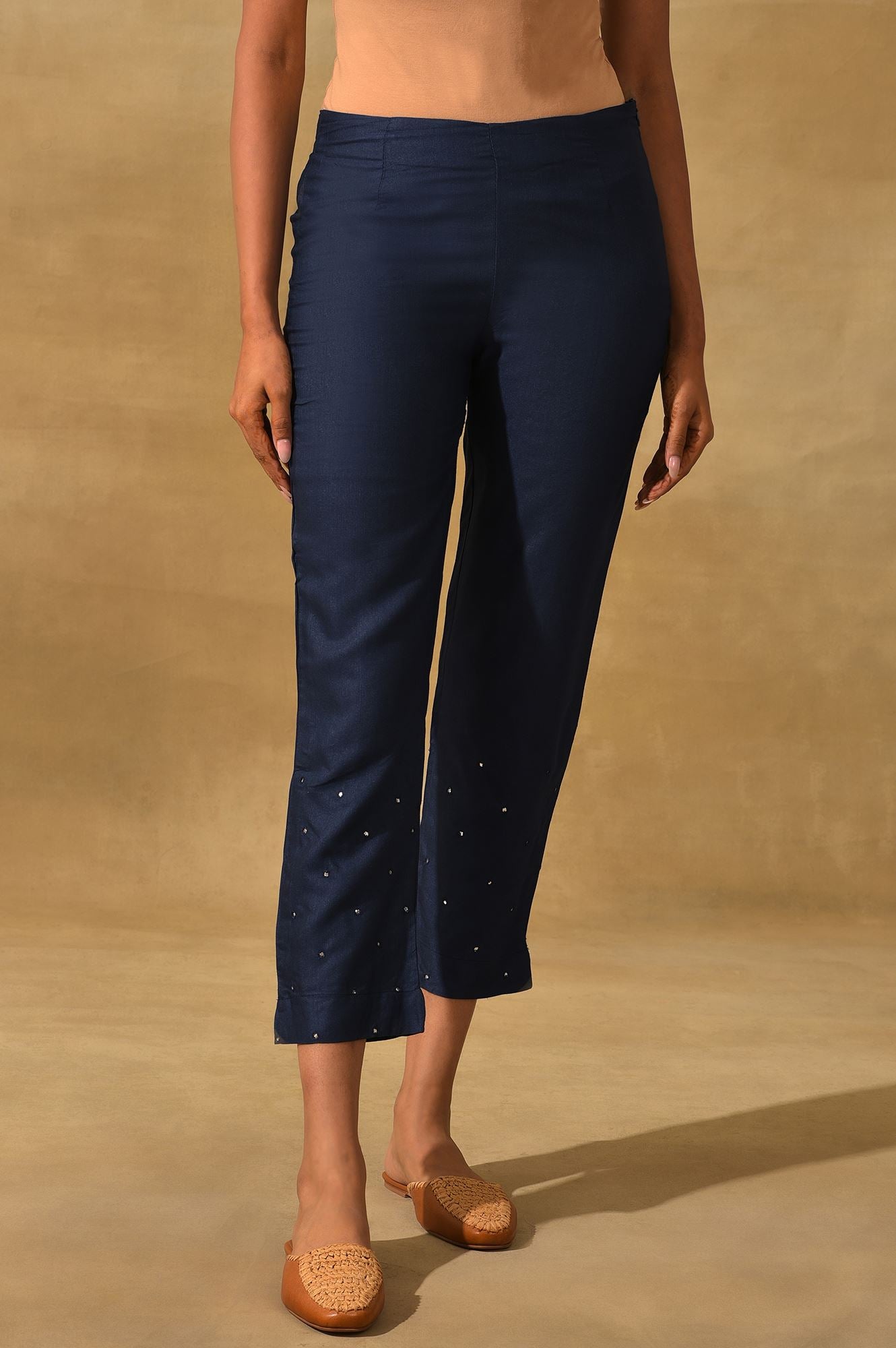 Dark Blue Solid Slim Pants