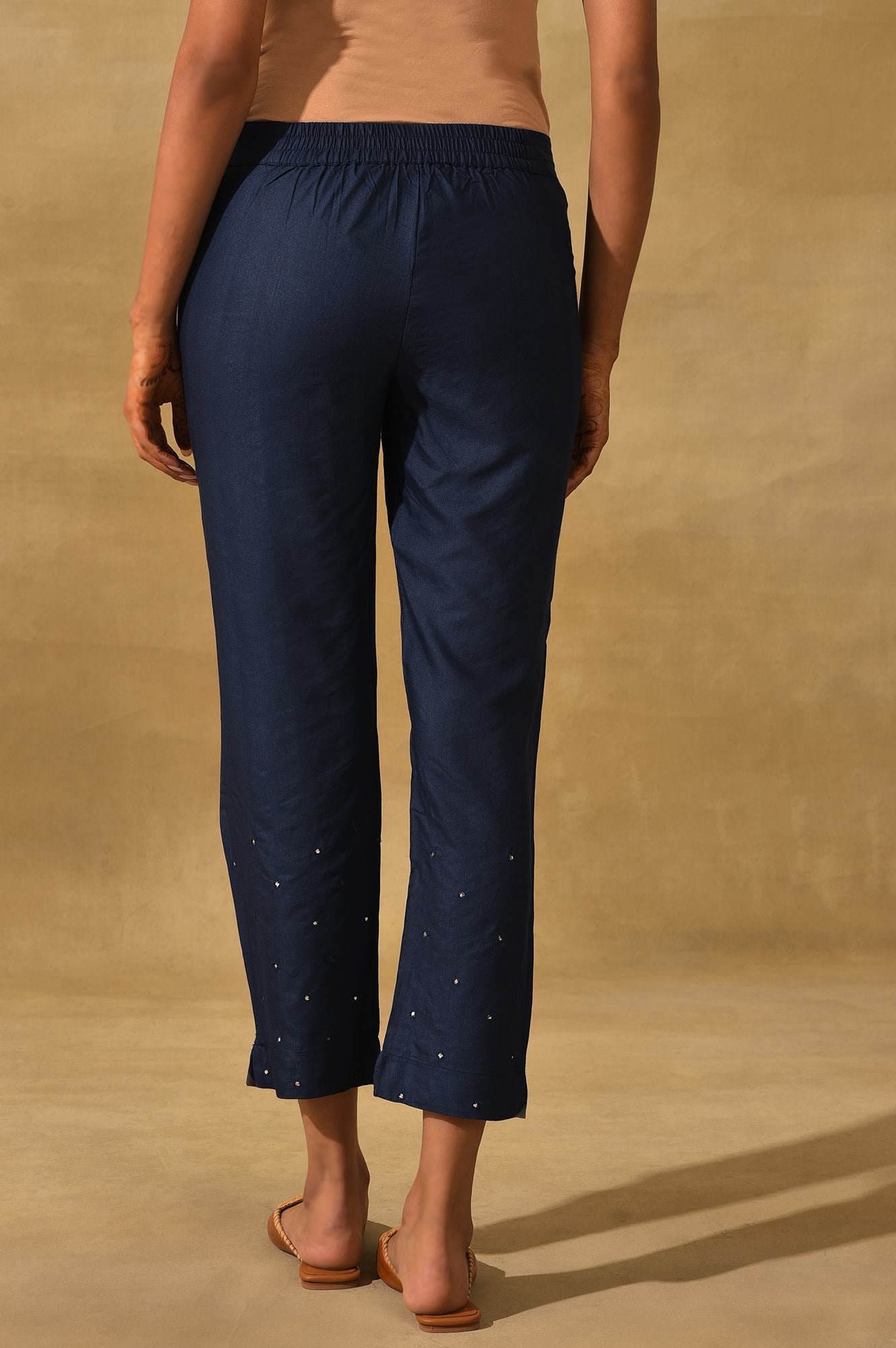 Dark Blue Solid Slim Pants