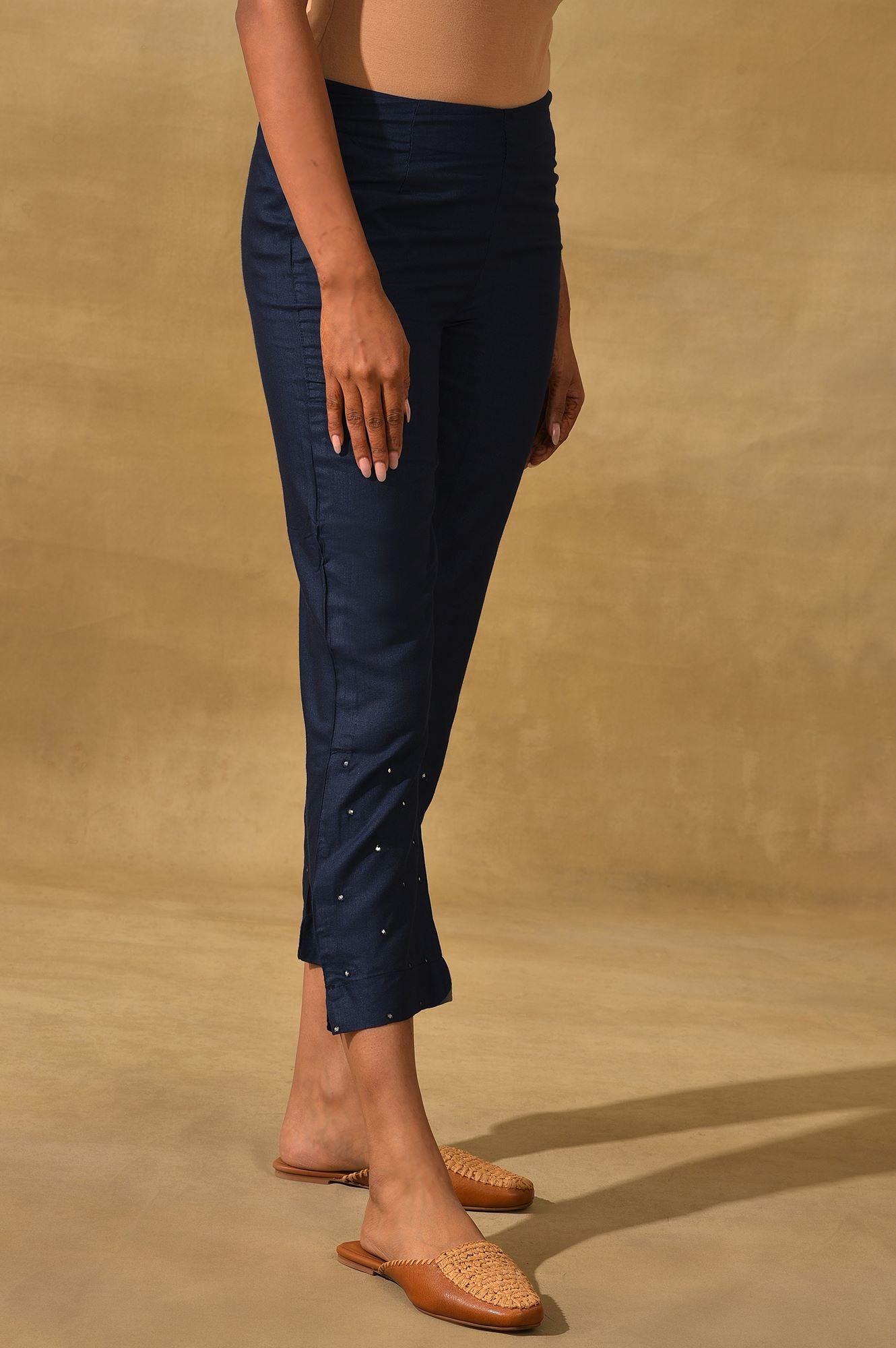 Dark Blue Solid Slim Pants