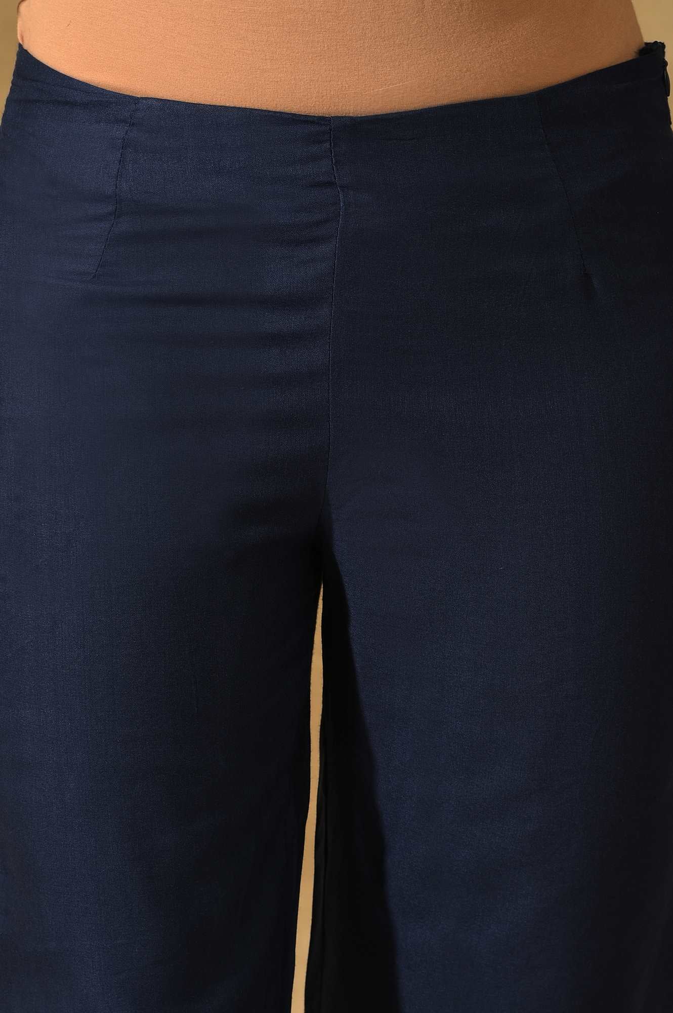 Dark Blue Solid Slim Pants