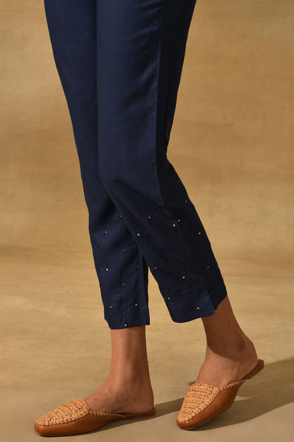 Dark Blue Solid Slim Pants