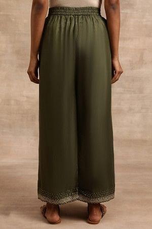 Olive Green Solid Parallel Pants - wforwoman