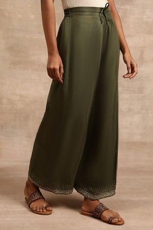 Olive Green Solid Parallel Pants - wforwoman