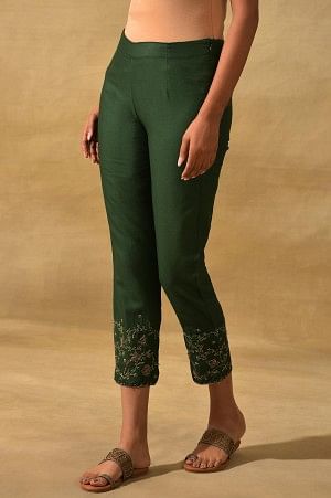 Green Soild Slim Pants