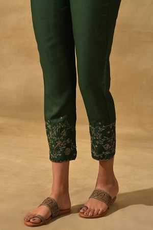 Green Soild Slim Pants