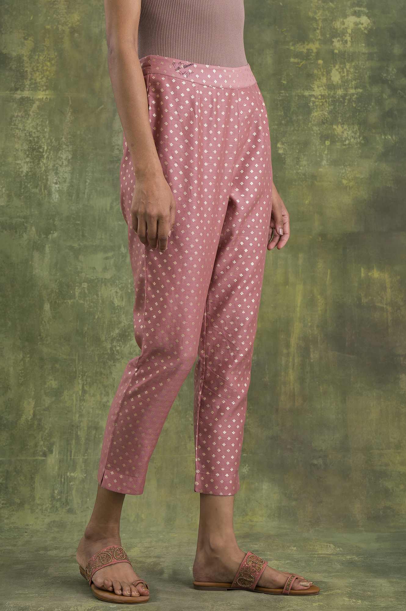 Pink Jacquard Slim Pants