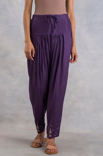 Purple Solid Salwar Pants With Embroidery - wforwoman