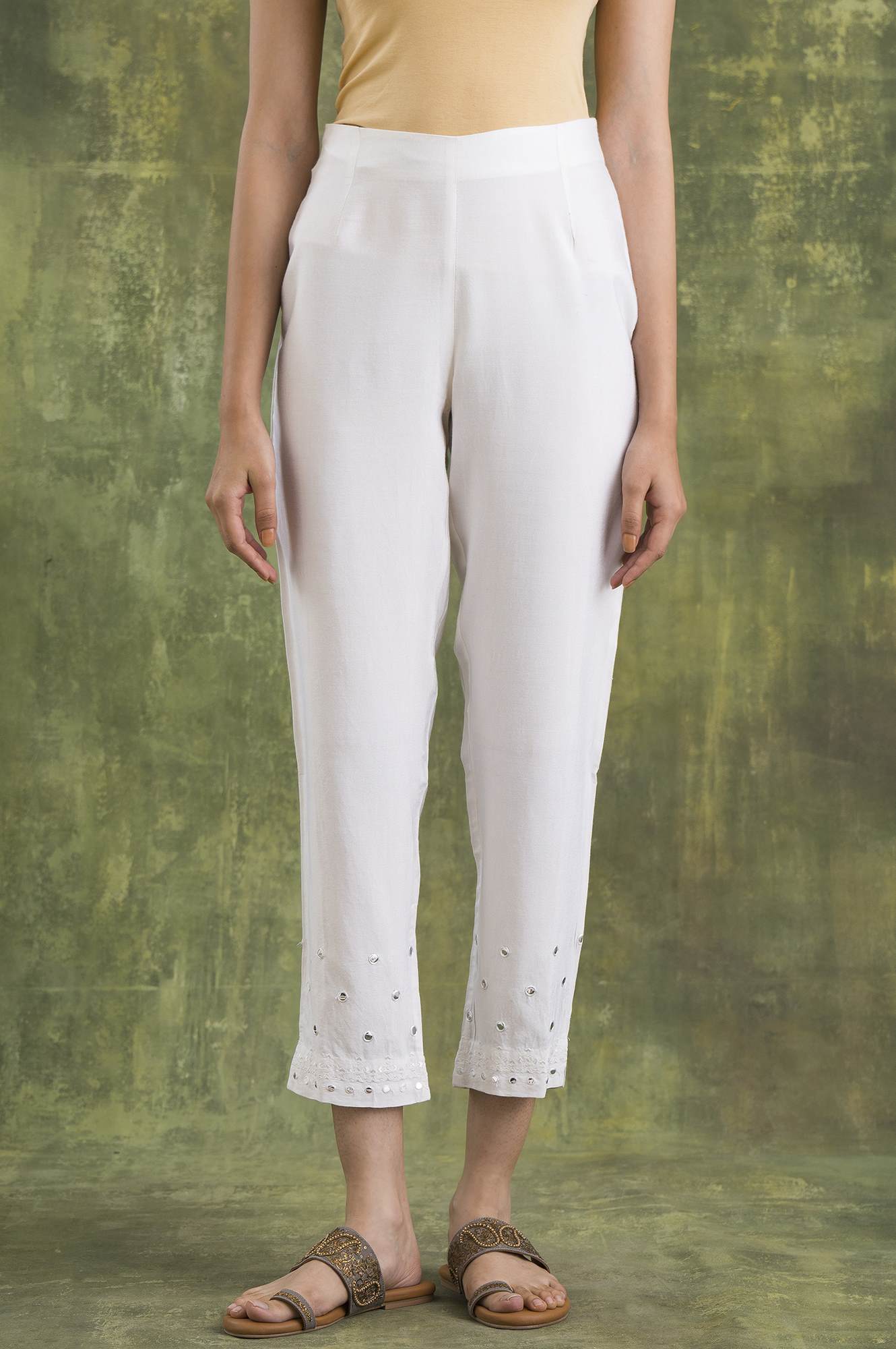 Marshmallow White Solid Slim Pants