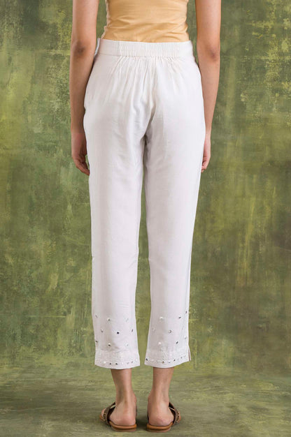 Marshmallow White Solid Slim Pants