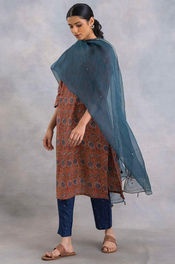 Blue Silk Organza Embroidered Drape