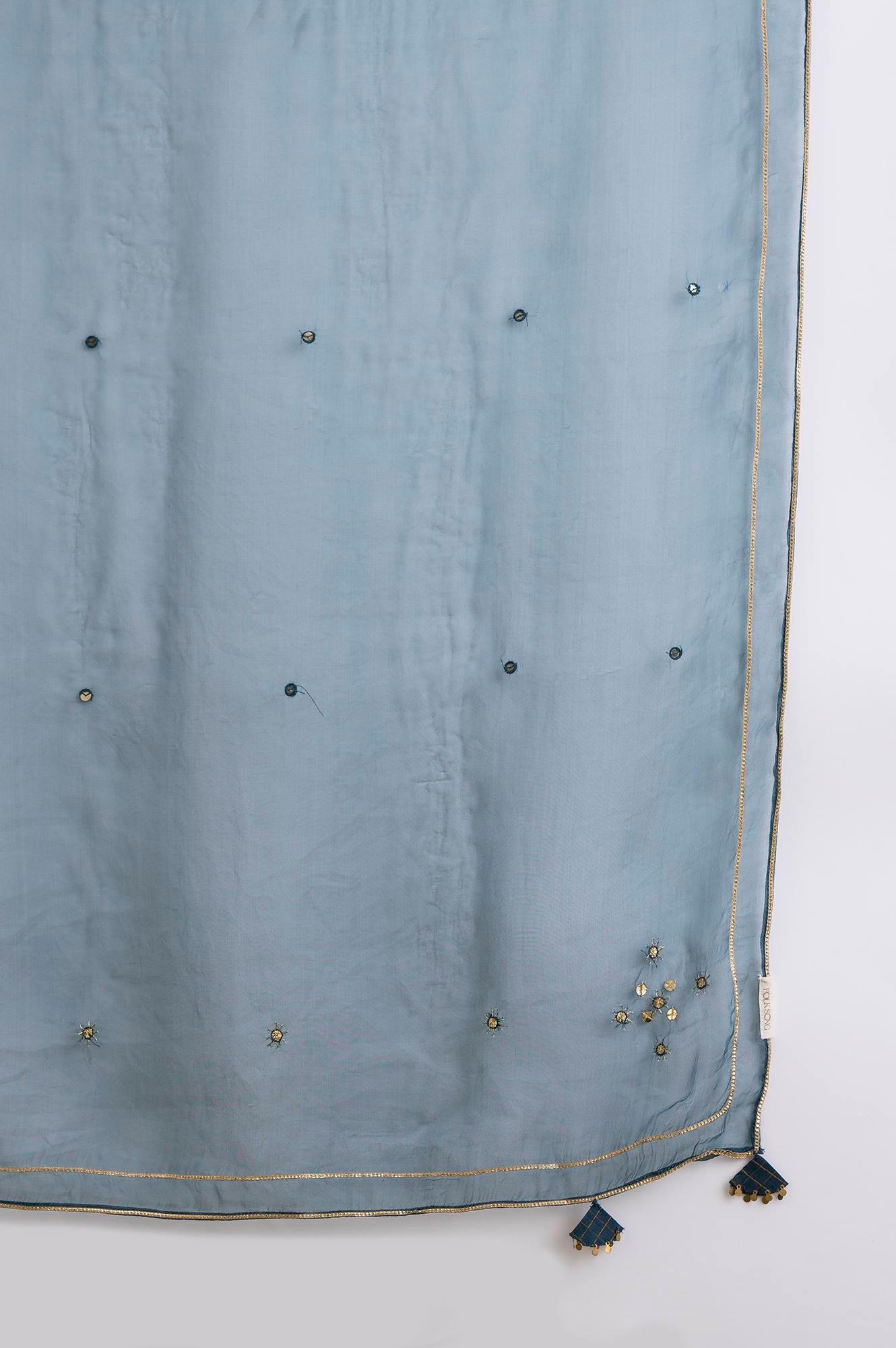 Blue Silk Organza Embroidered Drape - wforwoman
