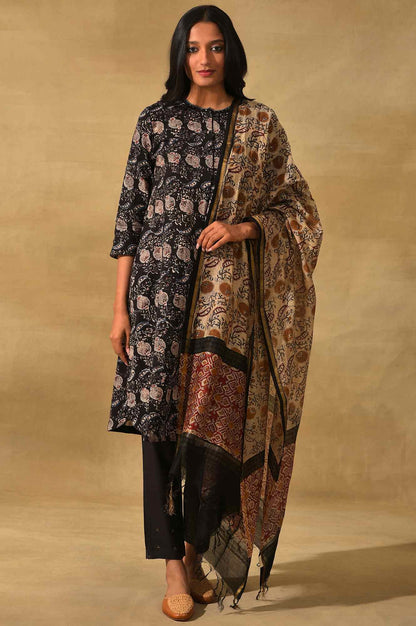 Light Beige Hand Block Printed Cotton Silk Drape