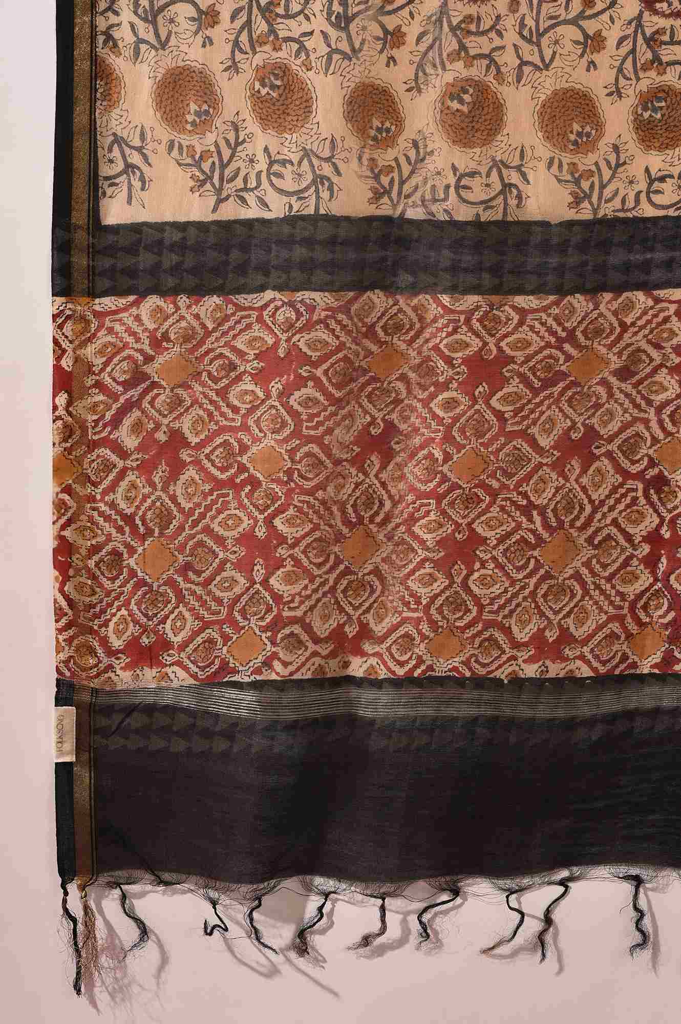 Light Beige Hand Block Printed Cotton Silk Drape