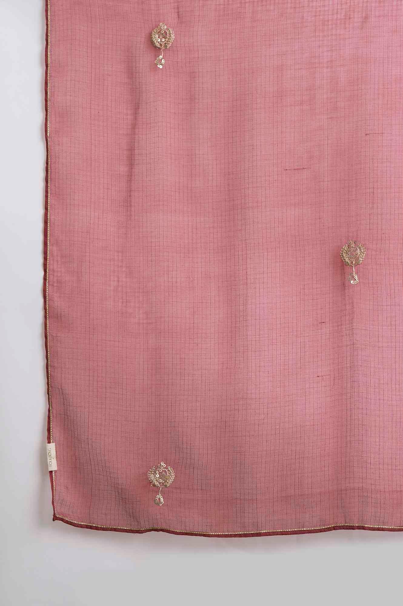 Pink Solid Kota Textured Drape - wforwoman