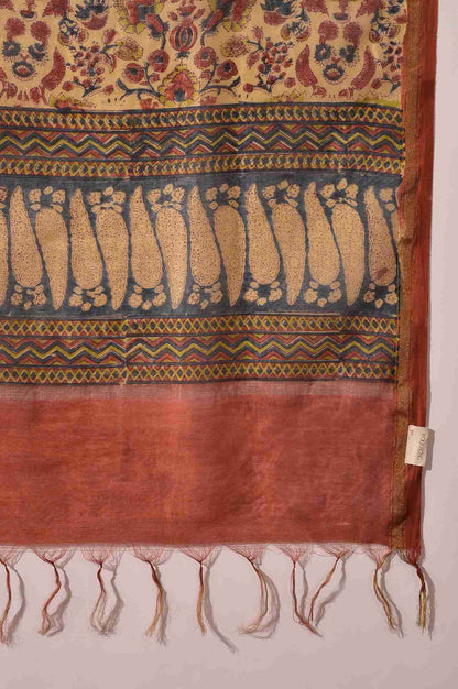 Light Beige Hand Block Printed Cotton Silk Drape