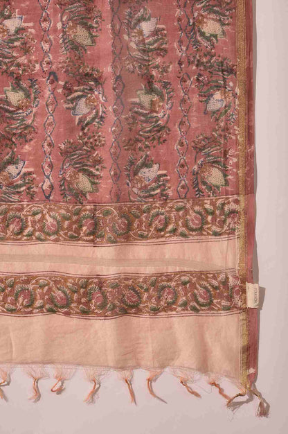 Pink Hand Block Printed Cotton Silk Drape