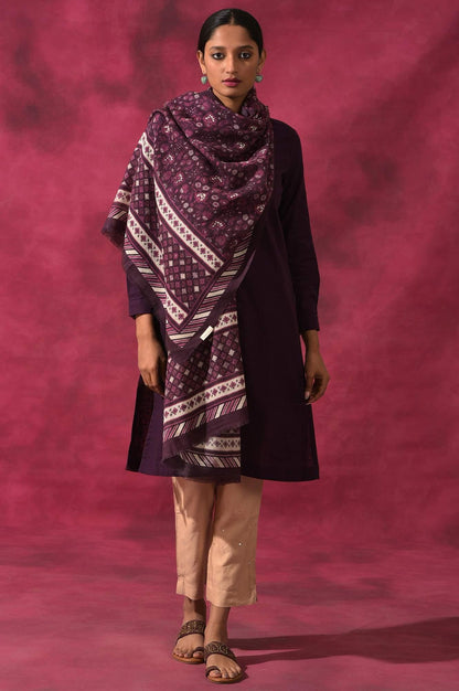 Brown Printed Woollen Shawl - wforwoman