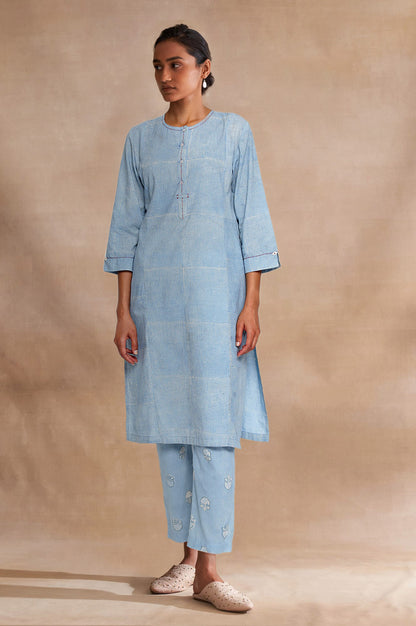 Folksong By W Light Blue Handblock Stripe Print kurta