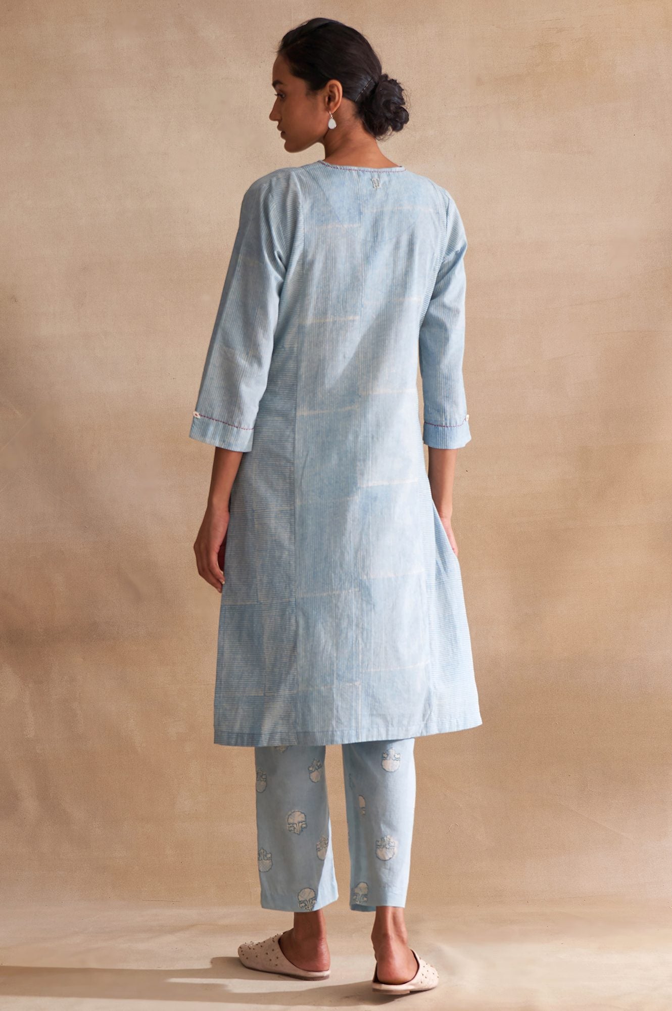 Folksong By W Light Blue Handblock Stripe Print kurta