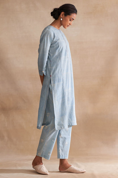 Folksong By W Light Blue Handblock Stripe Print kurta