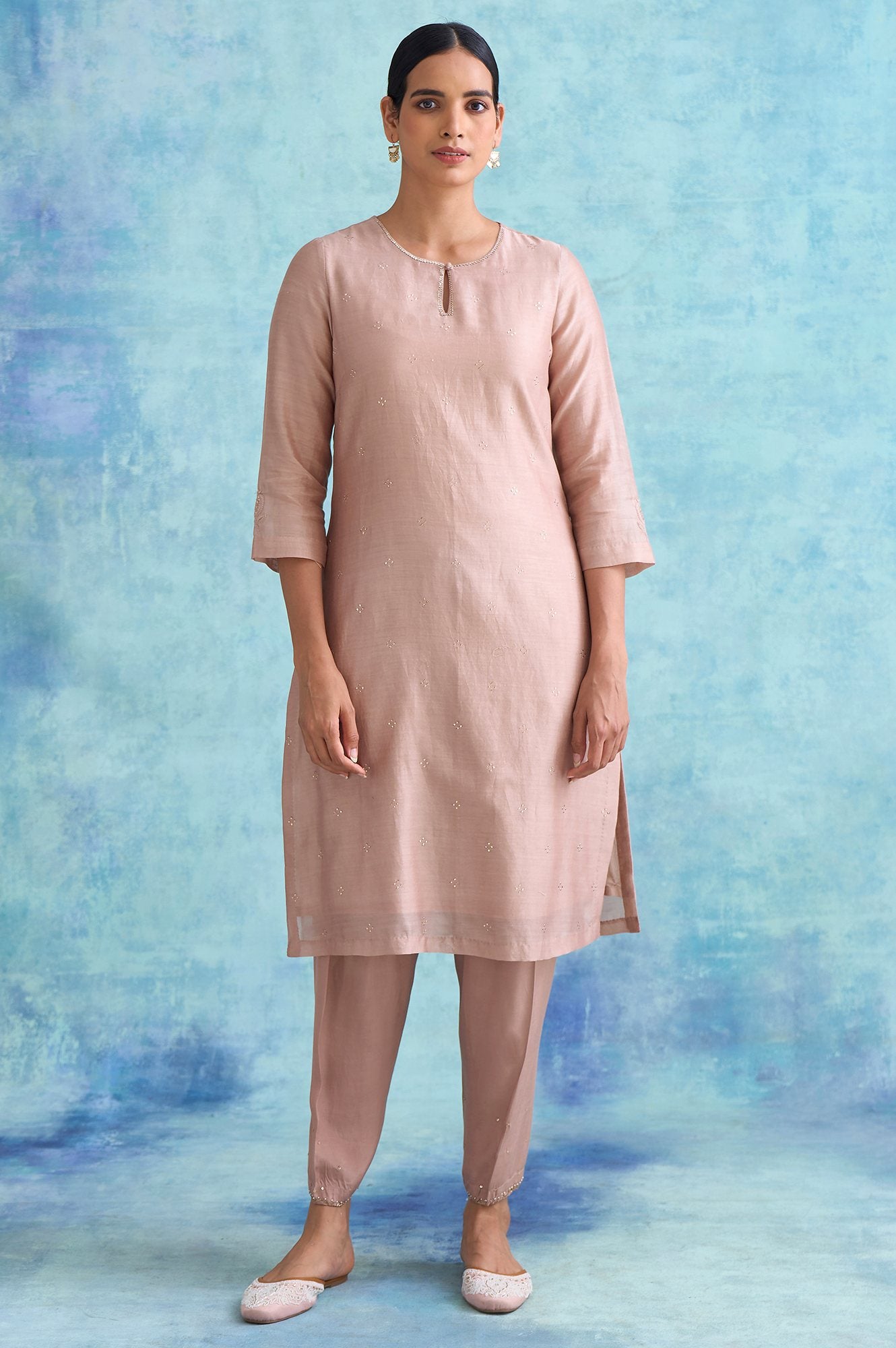 Folksong By W Dusty Pink Cotton Silk Mukaish kurta