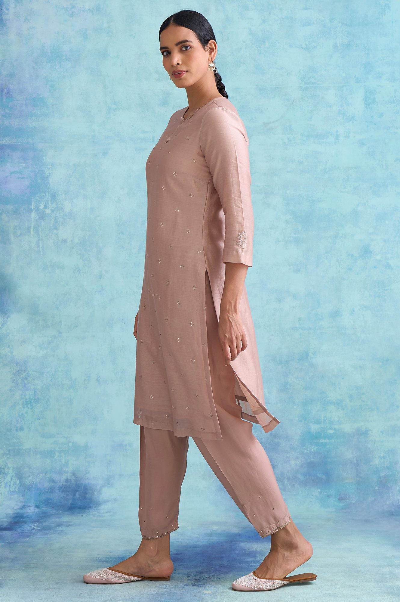 Folksong By W Dusty Pink Cotton Silk Mukaish kurta