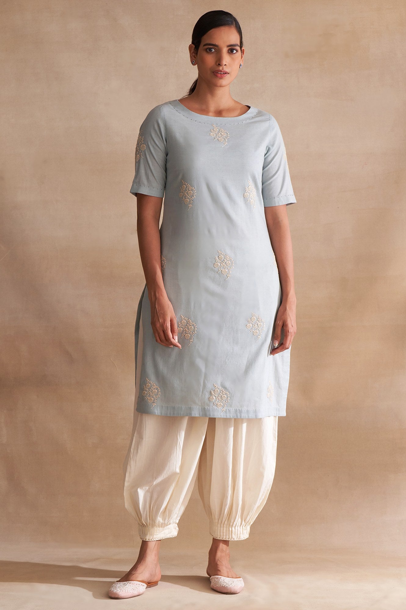 Folksong By W Light Blue Embroidered Cotton kurta