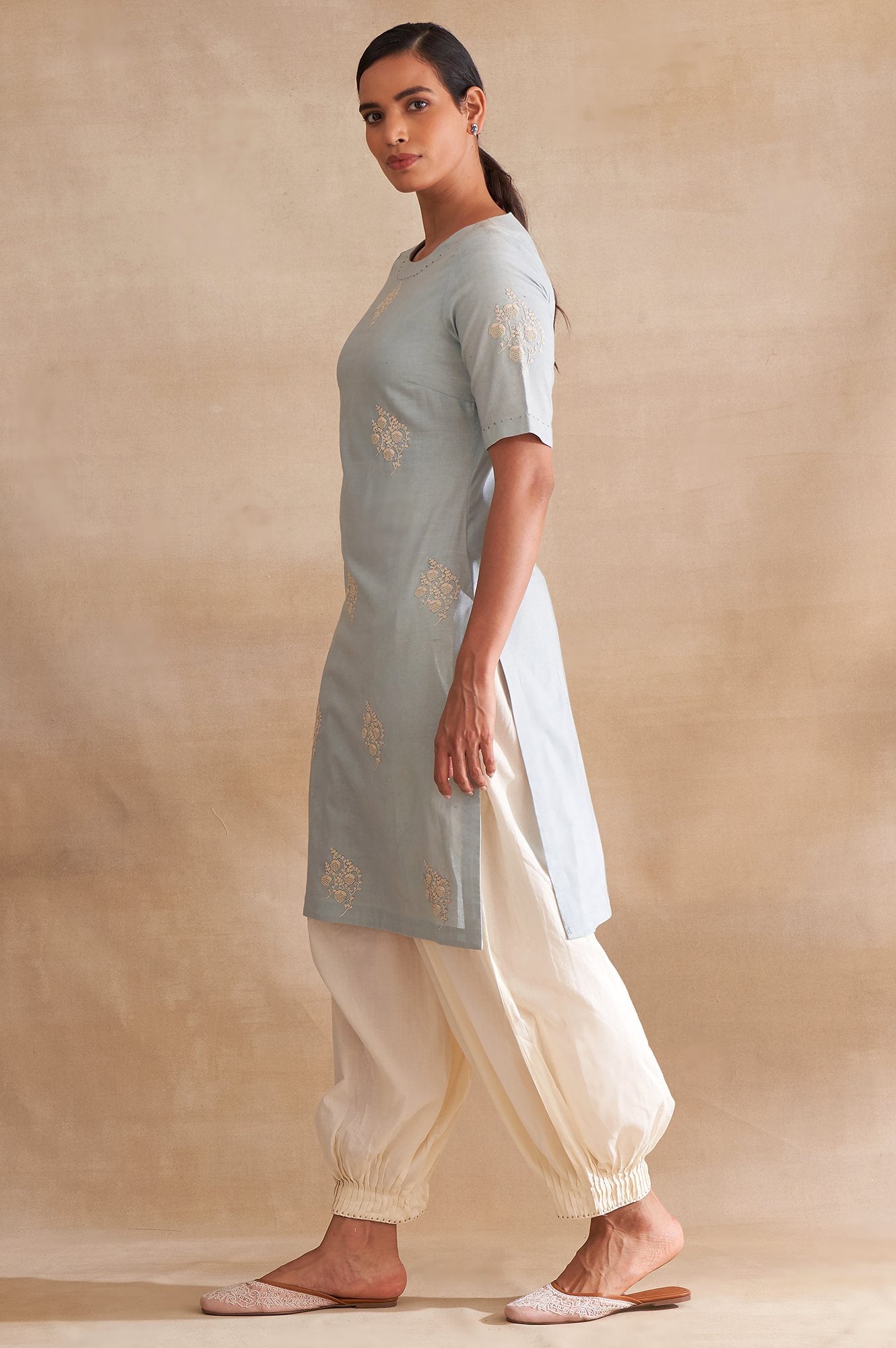 Folksong By W Light Blue Embroidered Cotton kurta