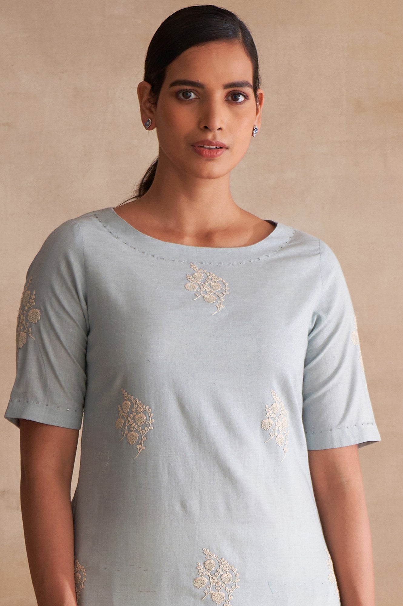 Folksong By W Light Blue Embroidered Cotton kurta