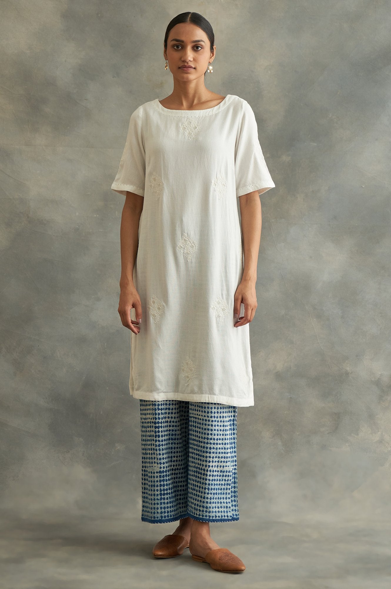 Ecru Embroidered Cotton kurta