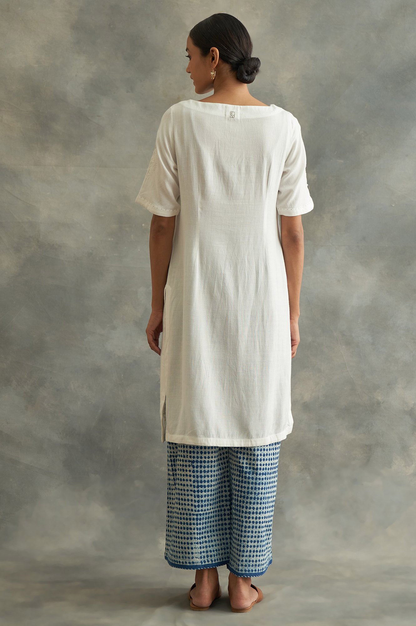 Ecru Embroidered Cotton kurta