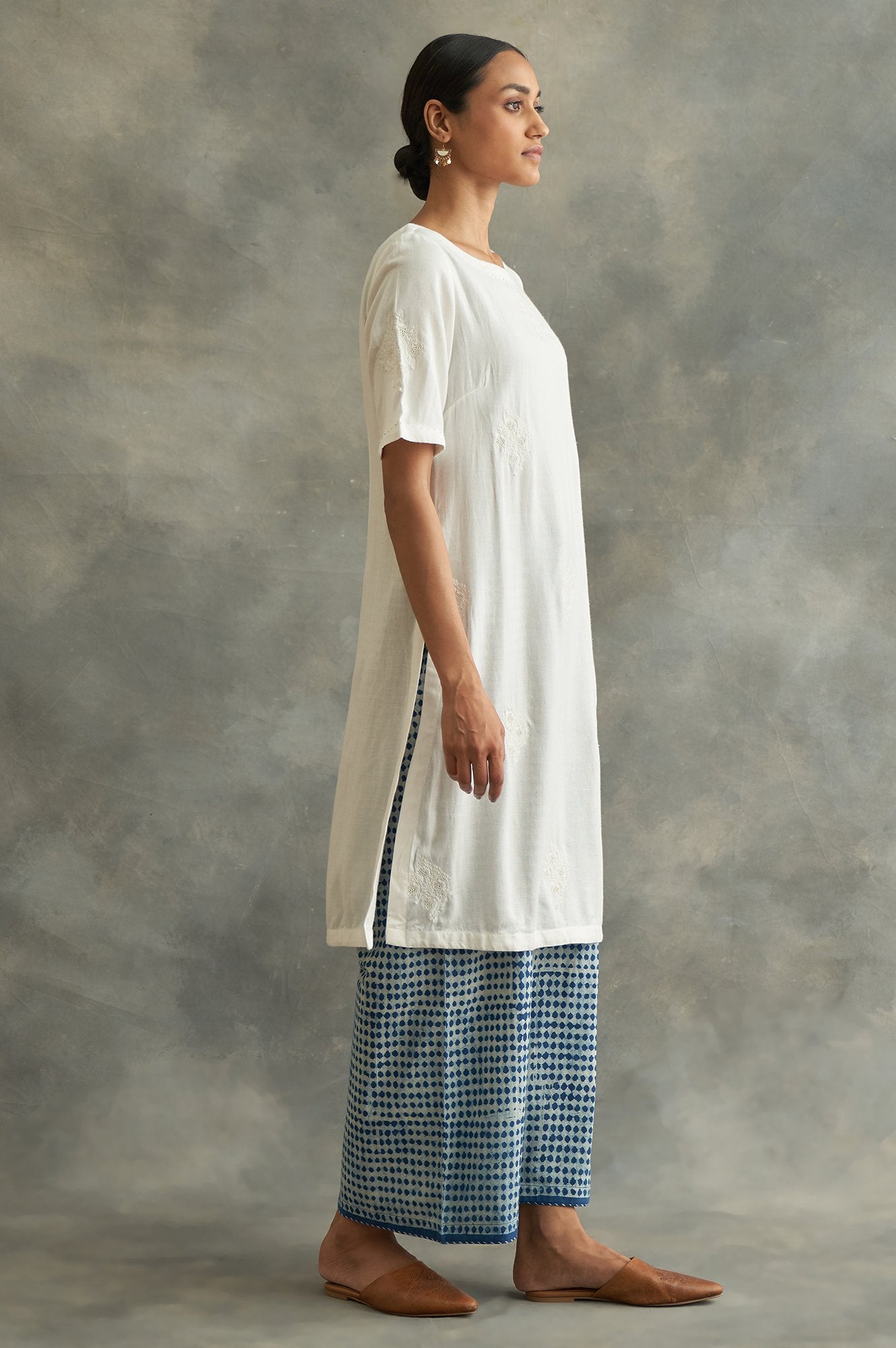 Ecru Embroidered Cotton kurta