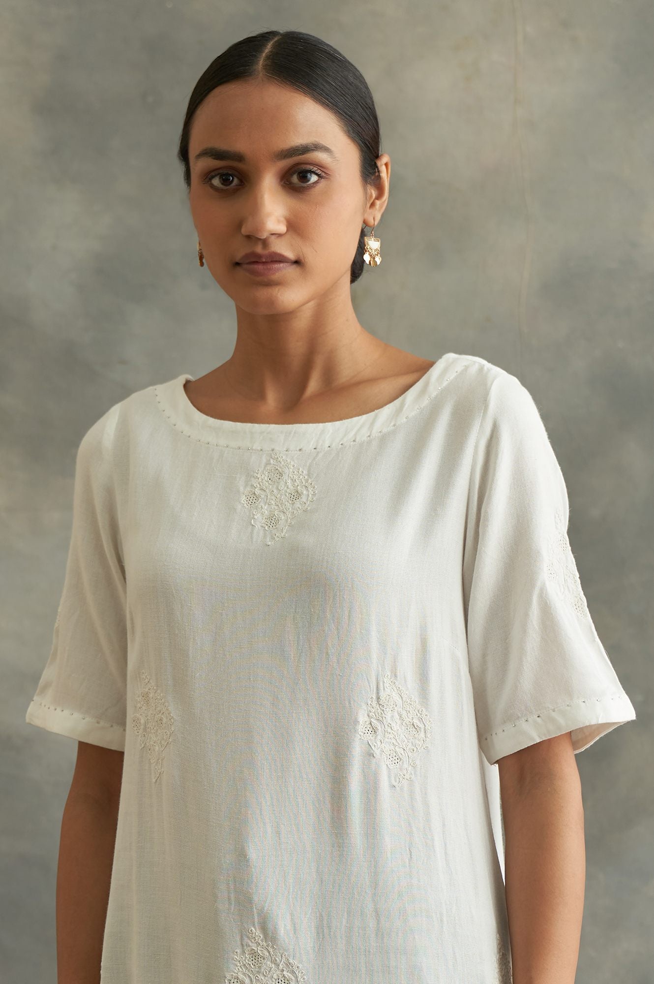 Ecru Embroidered Cotton kurta
